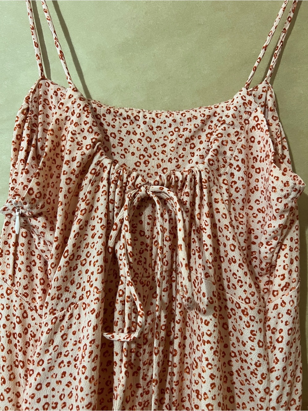 Free People | NWT Jamie Mini Dress Peach Leopard Print Ruched Tie Back Size S - Picture 10 of 12